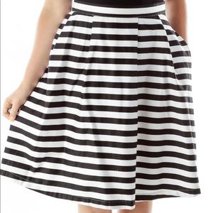 ModCloth Flared Black and White Striped Skirt